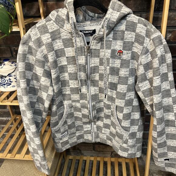 Trukfit Hoodie Front Zip Trippy Tommy Gray Checkered - Picture 1 of 10